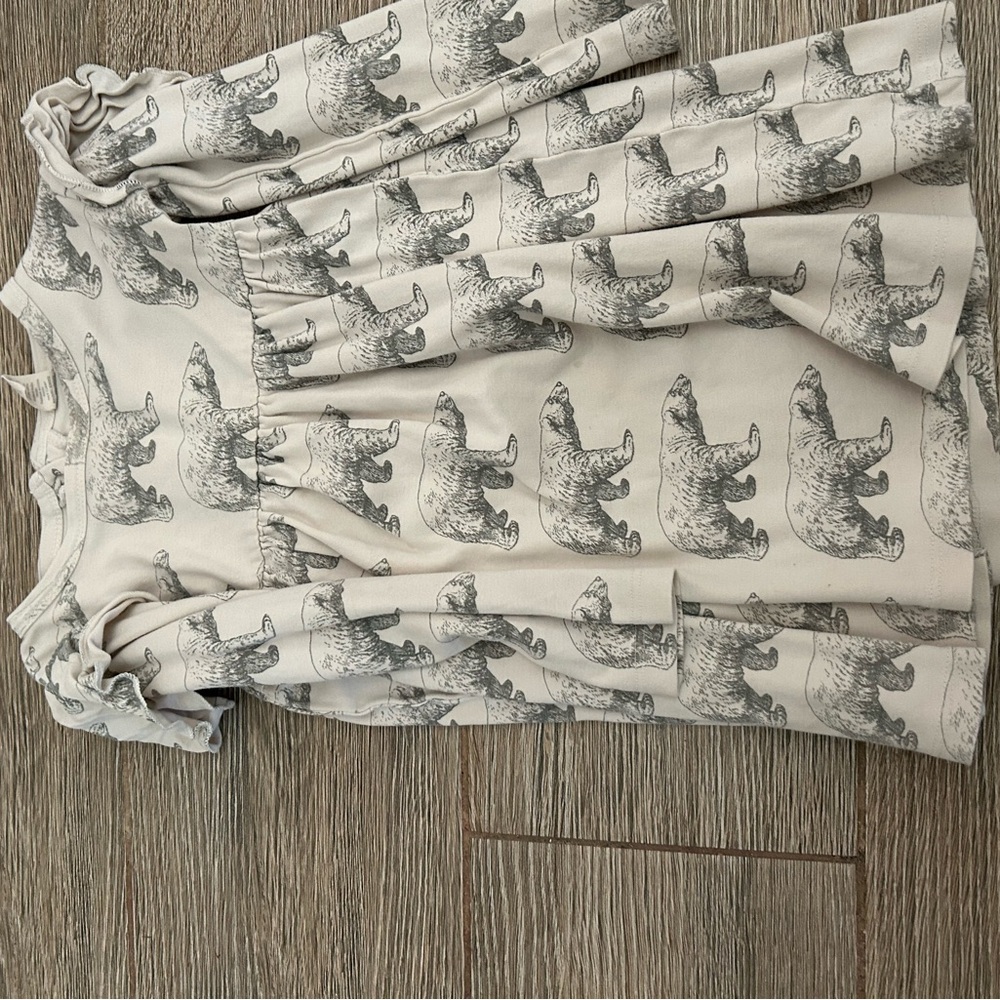 kate quinn Cream and Gray Bear Print Casual Dress